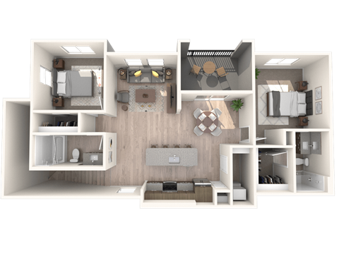 L2 Two Bedroom Floor Plan at Zaterra Luxury Apartments, P.B. Bell, Chandler, 85286